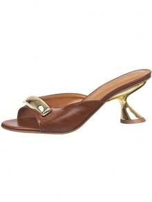 Women's Sandal Clog Mule High Heel Cup Metallic Embellishment Strap Gold Elegant Fashion GiGiL - 駝色 - 查看 4