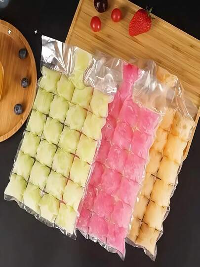 50pcs Disposable Self-Sealing Ice Cube Bags - Grid Shaped Plastic Freezing Mold, High Quality Ice Bag With Funnel, Easy Sealing Design, Kitchen Tool, Suitable For Cocktails, Beverages, Holidays And Summer DIY