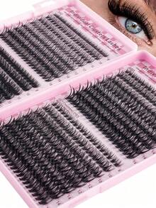 540片装浓密D型卷翘8-16mm混合DIY睫毛嫁接套装，包含柔软单根睫毛，打造蓬松自然的粉色底妆效果，在家轻松DIY持久美睫，套装包含睫毛胶水、卸妆液和DIY睫毛镊子（30D--100D） - 粉色 - 查看 6
