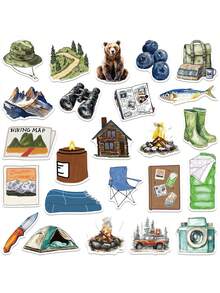 50pcs Outdoors Camping Collage Stickers Cartoon Tent Camera Beverage Decal DIY Notebook Phone Guitar Luggage Surfboard Stickers - Camel - View 9