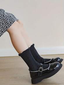 5 Pairs Kids' Bubble Mouth Twist Solid Color Casual Comfortable Breathable Mid-Calf Socks, Autumn/Winter