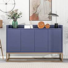 Aparador estilo minimalista, moderno mueble buffet de 4 puertas, patas de metal, cómoda con estante regulable, mueble multiusos para comedor, salón, cocina, blanco/negro/azul