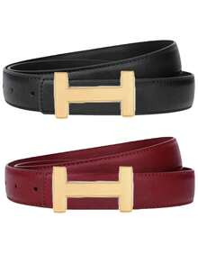 1/2件装H字母扣女士腰带连衣裙装饰牛仔裤腰带女百搭时尚修身塑身腰带 - 彩色 - 查看 7