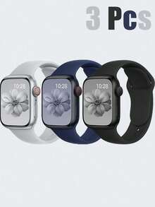 3pcs Compatible With Apple Watch Men'S And Women'S Watch Bands 3 Color Combination Set Simple Comfortable Soft Waterproof Sports Invisible Buckle Silicone Watch Strap Compatible With Apple Watch Series 11/10 /Ultra/9/8/7/6/Se/5/4/3 Fashion Watch Strap Compatible With 38/40/41/42/44/45/49/46mm Easy To Replace The Watch Strap