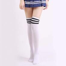 DRESHOW 3 Pairs Thigh High Socks Striped Over Knee Thin Tights Long Stocking Knee High Leg Warmer{"Color_name":"3PairsC:White/Black/NavyBlue"} - 多色4 - 查看 6