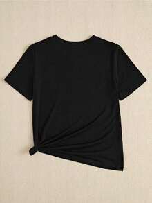 Camiseta de manga corta para mujer, cuello redondo, holgada, casual y versátil, nuevo estampado de CEMENTO CRUZ AZUL, ideal como capa base, tejido suave con buena caída - Negro - Ver 2