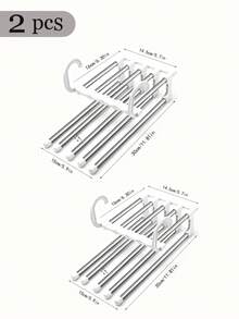 2pcs Space Saving Pants Hangers - Closet Organizer For Jeans, Pants, Scarves, Leggings, Skirts, Clothes Rack, Non-Slip 5-Tier Pant Hanger, White - Multicolor - View 14