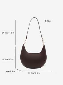1pc PU Solid Color Zipper Crescent Underarm Bag, Fashionable Retro Shoulder Bag, Suitable For Office Ladies, Versatile Use - Coffee - View 10