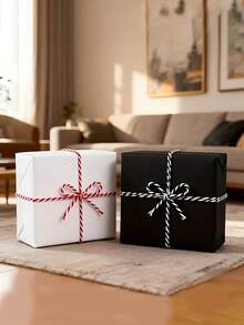 1 pieza Cuerda de algodón extra larga de 75m (250ft) - Hilos de color rojo/blanco o negro/blanco, grosor de 1.5mm, cuerda resistente para envolver regalos, empaquetar, decoraciones navideñas, etiquetas de agradecimiento - Ideal para uso personal y comercial, cuerda para manualidades, decoración festiva, lazos decorativos, material de manualidades duradero, suministros de embalaje, diseño de dos hebras