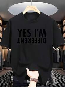 Men's Funny Saying T-Shirt - "YES I'M DIFFERENT" Green Tee, Stretchy Lightweight Shirt for Everyday Casual Wear & Parties - Machine Washable Round Neck Top, Summer Clothing, Bold Print Design, Comfortable Fit, 100% Cotton, Casual American Minimalist Men's Graphic Print Short Sleeve Crew Neck T-Shirt - Negro - Ver 1
