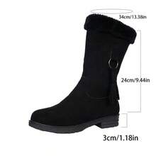 Botas de media pantorrilla con forro térmico para mujer, tallas 35-42, unicolor, parte superior de tela con ribete de piel, negro, suela gruesa y cálida, adecuadas para oficina, exterior, invierno, pantuflas de interior cálidas - Botas negras de media pantorrilla - Ver 9