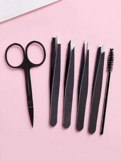 6 st/set ögonbryns- och fransvårdskit, inklusive 4 pincetter, 1 trimmersax, 1 ögonfransborste, professionella skönhetsverktyg för ögonbryns- och ögonfransformning, kompakt och bärbar design för hem och kommersiellt bruk (svart), smink, billigt, rumsinredning, sminkbord, resor, sovrum, sminktillbehör, pincetter, billigt, strumpor, smink, sminkverktyg, billiga saker, presenter, presenter till kvinnor, julklappar