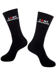 1 Pair I Love My Girlfriend Socks Cute Gifts Boyfriend Funny Boyfriend Ideas Anniversary Valentine's Day Birthday Gifts I Love My Girlfriend Socks Funny Socks, Fall - màu đen - Xem 1