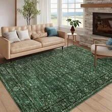 Traditional Home Decor Bordered Living Room Area Rug Non Shedding Easy To Clean Carpet Soft Printed Thin Floorcover Non Slip Low Pile Entrance Runner Rug Stain Resistant Washable Mat Throw Rug For Bathroom Bedroom Dinning Room Kitchen Laundry Hallway - Green - View 3
