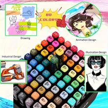 12/36/48/60/80支双头美术马克笔套装，彩色美术马克笔，双头绘图笔，插画动画设计工具，粗细双头设计，色彩鲜艳，混合均匀，适合初学者、青少年和成人用于绘画、素描、着色、高光、插画等。圣诞节、开学季、复活节适用。