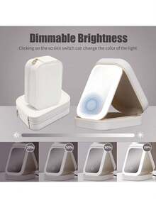 Portable LED Lighting Makeup Mirror Box - Foldable Travel Cosmetic Storage Box With USB Rechargeable Battery, Pink Leather Design, Suitable For Students, Women's Jewelry Storage And Portable Beauty, Small Makeup Case | Foldable Mirror Box | Faux Leather Finish