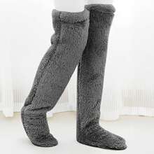 1pair Women's Winter Over Knee High Fuzzy Socks,Plush Cozy Slipper Stockings,Furry Long Leg Warmers Winter Home Fluffy Sleeping Socks,Fuzzy Knee-High Warmth Long Leggings,Warm Socks,Socks For Women,Christmas Socks,Maternity Socks Can Be Used As Open Toe Socks Or Footless Socks