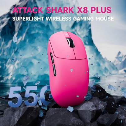 ATTACK SHARK ATTACK SHARK X8Plus 55g superkleichte kabellose Gaming-Maus mit 40K DPI, PAW 3395PRO Sensor, Broadcom BK52820 Chip, HUANO Schalter, Web-Treiber, Tri-Mode Passform für große Hände mit RGB Kabel