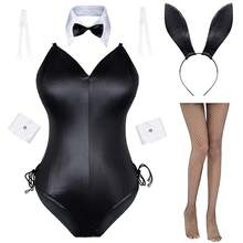 Womens Bunny Costume Girl Suit Senpai Cosplay Anime Role Costume One Piece Bodysuit Stockings Set{"Size_name":"Large","Color_name":"Black/White-RemovablePadded"} - 黑色/白色-可拆卸加厚 - 查看 1