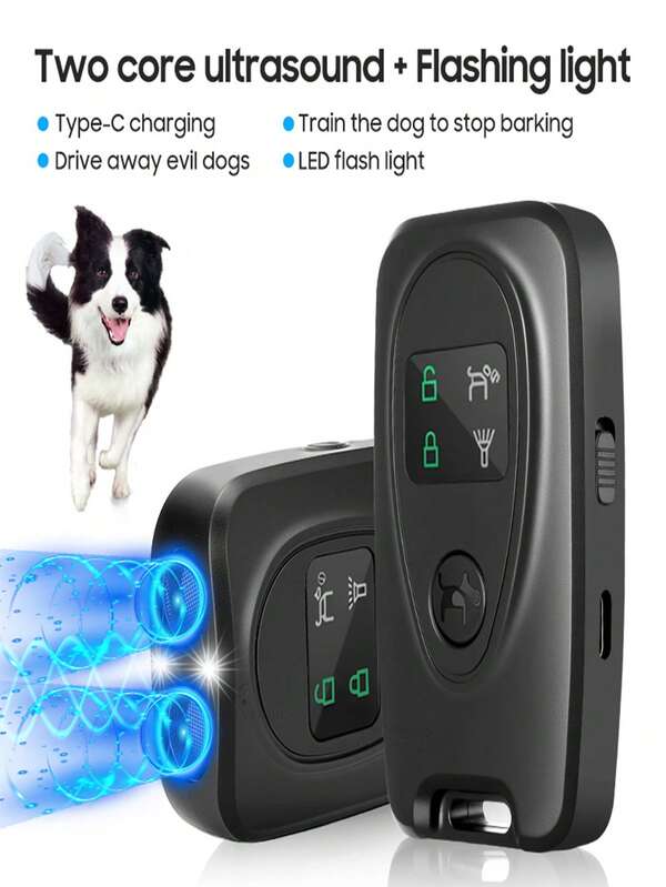 Mini Dual-Head Ultrasonic Dog Repeller With LED Flashlight Strobe Light, LED Mini Portable Anti-Barking Dog Deterrent, Ultrasonic + Strobe Light Dog Barking Training Device, TYPE-C Charging Ultrasonic Barking Deterrent, Portable Canine Behavior Corrector, Effectively Stops Dog Barking.