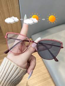 1 Pair Metal Cat Eye Photochromic Glasses, Multifunctional Glasses For Women, Suitable For Outdoor Activities, Computer Use And Prescription - Gradient gray - View 6