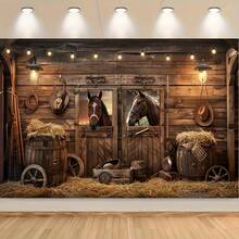 Sfondo di porta di fienile occidentale - Telo fotografico in poliestere a tema western, adatto per la decorazione di fattorie, stalle e case di campagna in stile country. Adatto per feste, ingressi di stanze, giardini - Utilizzo stagionale e per festività