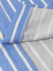 男士时尚休闲蓝白条纹透气度假风格短袖衬衫，春夏