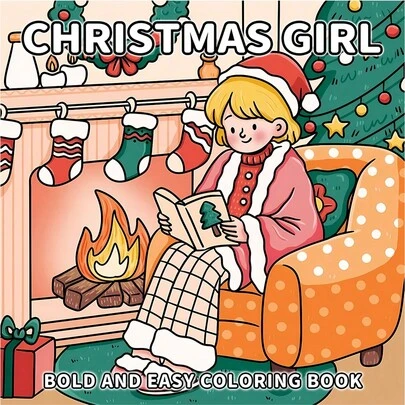 1本圣诞女孩主题涂色书，适合成人和青少年，包含可爱温馨的日常活动，有助于放松身心（暖心涂色），共24页，图案清晰易用，简洁大方，是圣诞节、万圣节、生日、儿童节、学生用品、返校用品和学习用品的理想之选。[手绘必备]