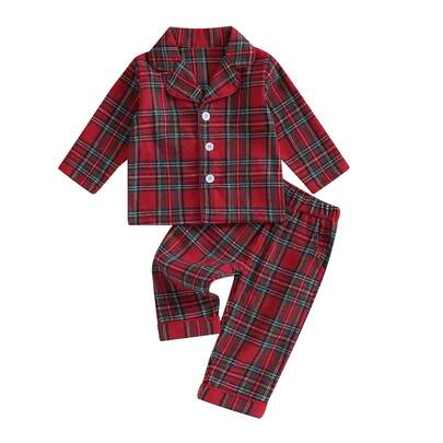 Kids Christmas Pajamas Set Plaid Button Up Long Sleeve Shirt And Elastic Pants Loungewear Sleepwear