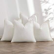Neutral Linen Pillow Covers Pack Of 4 Decorative Natural Solid Throw Pillow Covers Soft Accent Boho Farmhouse Couch Pillowcases Modern Home Decors Living Room Bed Sofa 18x18 Inch - 24 吋 x 24 吋(4 包)+ 奶油色 - 查看 1