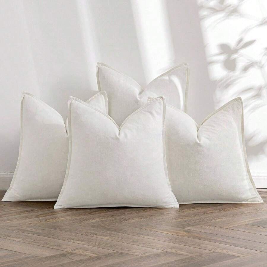 Neutral Linen Pillow Covers Pack Of 4 Decorative Natural Solid Throw Pillow Covers Soft Accent Boho Farmhouse Couch Pillowcases Modern Home Decors Living Room Bed Sofa 18x18 Inch - 24 吋 x 24 吋(4 包)+ 奶油色 - 查看 1