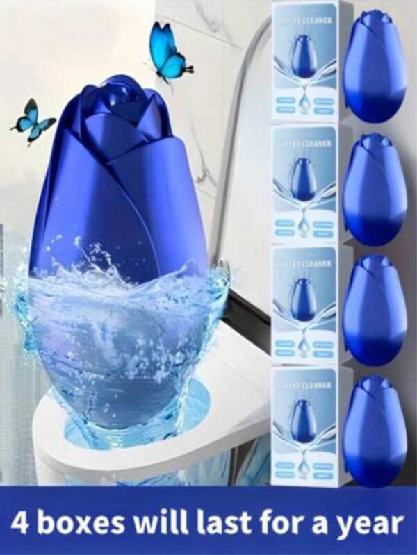 4pcs Rose Shaped Toilet Cleaner, Bathroom Household Toilet Stain Remover, Deodorizer, Fragrant Toilet Cleaning Gel, No Residue, Automatic Cleaning Agent