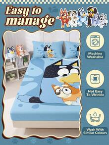Bluey Cartoon Digital Print Bedsheet, Bluey Bedding, Mattress Protector, Bed Cover, Fitted Sheet, Comfortable Home Textile, Cool-Toned Fitted Sheet, Breathable Anti-Pilling Mattress Protector, Soft & Skin-Friendly, Bluey Spanking Pattern, Cartoon Pattern Bed Cover, Bluey Home Decor, Note: Bedsheet Does Not Include Pillowcase - Multicolor - View 7