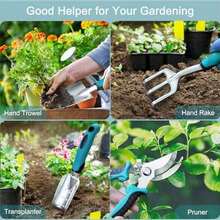 7-Piece Gardening Tools Set, Non-Slip Ergonomic Handle, Repotting Mat, Rust-Proof SS, Handbags & Gloves For All - As Pic - View 2