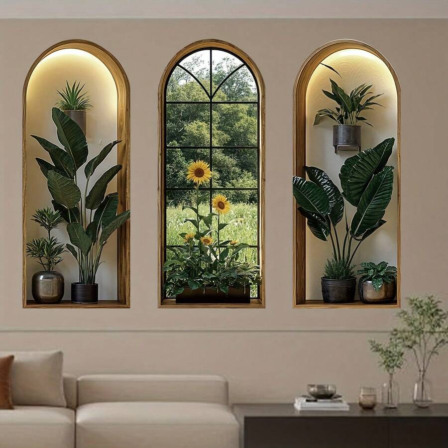 3pcs Nordic Style Plant Wall Stickers, Vinyl Art Wall Decals For Living Room, Dorm, Office, Home Decor - Multicolor - View 1