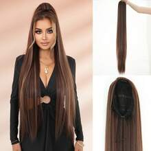 7JHH WIGS 40 pollici Estensione per coda di cavallo dritta extra lunga color miele marrone con laccio, in fibra sintetica resistente al calore, morbida parrucca finta per uso quotidiano e per feste