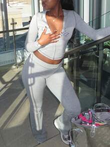 Mantos Casual Fall Outfits Women  Two Piece Sets  Long Sleeve Tops Match Long Pants Sets Sports Outfits For Women Graphic Print Going Out Outfit - 灰色 - 查看 2