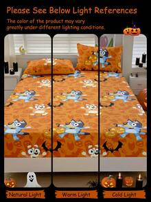 Bluey Halloween Digital Print Bedsheet,  Bedding, Mattress Protector, Bed Cover, Fitted Sheet, Comfortable Home Textile, Breathable Anti-Pilling Mattress Protector, Soft & Skin-Friendly, Pumpkin Lantern  Pattern, Cartoon Pattern Bed Cover,  Home Decor, Soft & Comfortable Bedroom Bedding - Multicolor - View 8