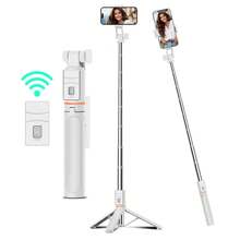 多功能自拍杆、落地式手机三脚架，以及带遥控快门的便携式折叠收纳盒。适用于户外摄影、直播和录制。兼容所有智能手机 - 白色 - 查看 4