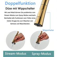 Kitchen Faucet 360° Rotating Pull-Out Faucet 2 Water Flow Modes Hot & Cold Mixing Faucet - 金色 - 查看 2