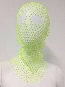 闪亮水钻装饰女士帽子镂空渔网孔全脸面罩头巾帽子派对、学校