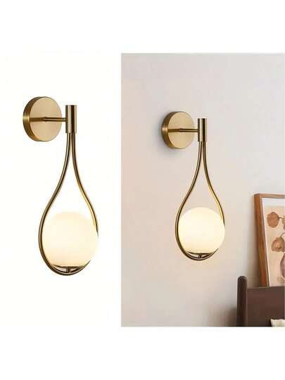 Nordic Luxe Water Drop Shaped Wand Lamp, Gold/Black Available, E27 Lamp Holder, Creative Bedroom Bedside Living Room Accent Lighting, Hallway Corridor ation