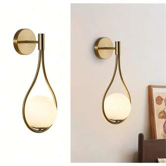 北欧奢华水滴形壁灯，金色/黑色可选，E27灯座，适用于创意卧室床头灯、客厅重点墙面装饰照明、过道走廊装饰灯
