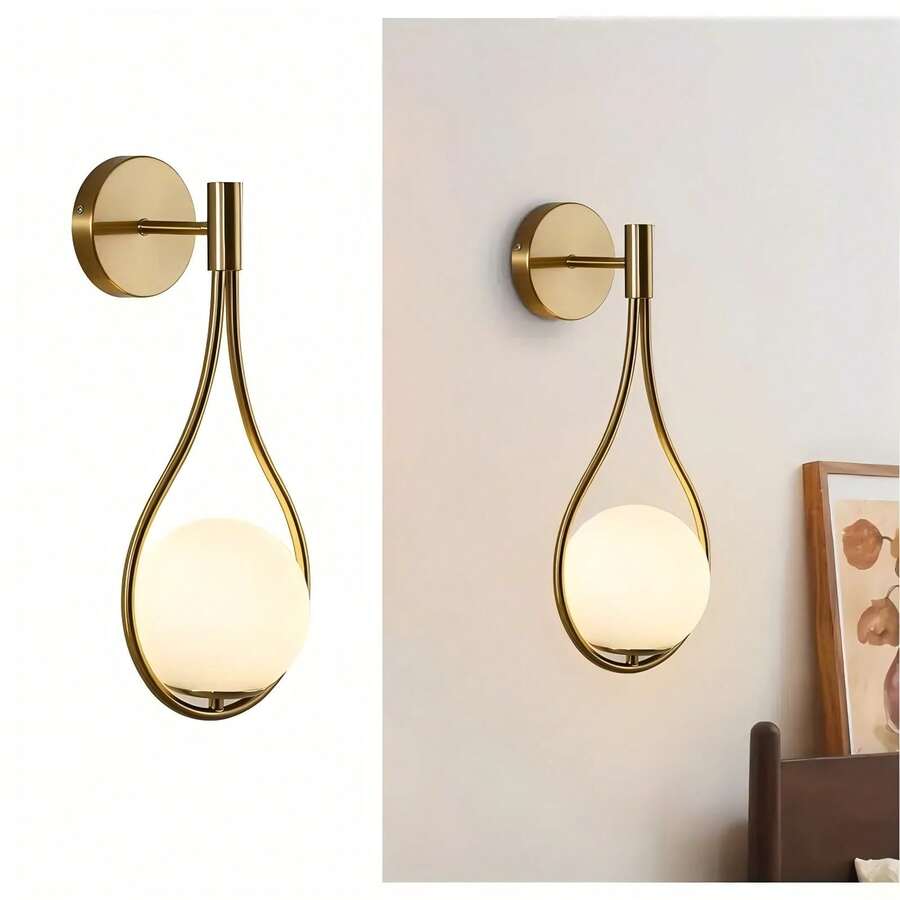 北欧奢华水滴形壁灯，金色/黑色可选，E27灯座，适用于创意卧室床头灯、客厅重点墙面装饰照明、过道走廊装饰灯 - 彩色 - 查看 1