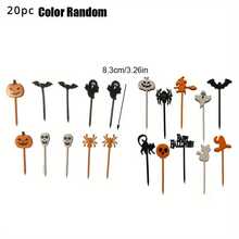 20 piezas de selección de comida de Halloween, tenedor de fruta, cuchillo para galletas, accesorios de almuerzo de plástico de grado alimenticio - 20 piezas - color aleatorio - Ver 8