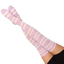 DRESHOW 3 Pairs Thigh High Socks Striped Over Knee Thin Tights Long Stocking Knee High Leg Warmer{"Color_name":"3PairsStripe:LightPurple"} - Multicolor6 - View 5