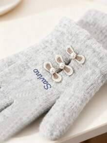 1pair Touchscreen Gloves,Custom Name,Gifts For Women, Gifts For Her,Christmas Gift Ideas, Finger Gloves,Smartphone-Compatible Winter Gloves,Embroidered Winter Gloves - White - View 3