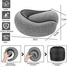 Almohada de Viaje en Negro - Memory Foam, Soporte Cervical, Transpirable, Funda Extraíble, con Mascarilla y Tapones, Plegable - Negro - Ver 3