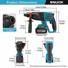 SNUOK 18V 无刷锤钻，配备 3000mAh 电池，冲击钻套装，Type-C 充电，4 种功能，家装电动工具，兼容牧田锂离子电池，适用于钻混凝土墙、凿瓷砖，是送给男士的绝佳礼物 - 藍 - 查看 5