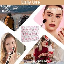 Makeup Bag Travel Cosmetic Bag For Women Girls, Zipper Make Up Pouch, Floral Flowers Toiletry Organizer Makeup, Portable Storage Cosmetic Travel Cloth Bag (L/Pink Bowknot){"Color_name":"U3Large/PinkBowknot"} - U3大/粉紅蝴蝶結 - 查看 7